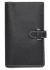 black faux leather journal with tabbed closure