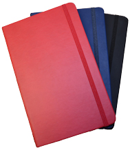Red, navy blue and black faux leather journal with pocket